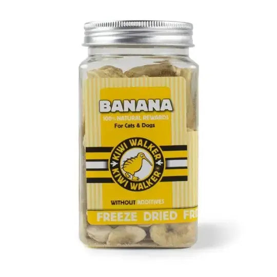 Friandises lyophilisées pour chien goût banane, récompense naturelle sans additifs adaptée au dressage et aux chiens sensibles.