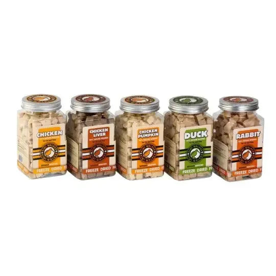 BOX 5 viandes friandises lyophilisées Viandes pour chien, sélection naturelle de viandes pour le dressage et les récompenses gourmandes.