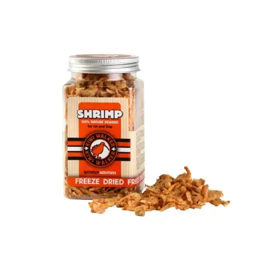 Friandises lyophilisées pour chien 100% crevettes, snack marin naturel riche en protéines pour récompenser votre compagnon.