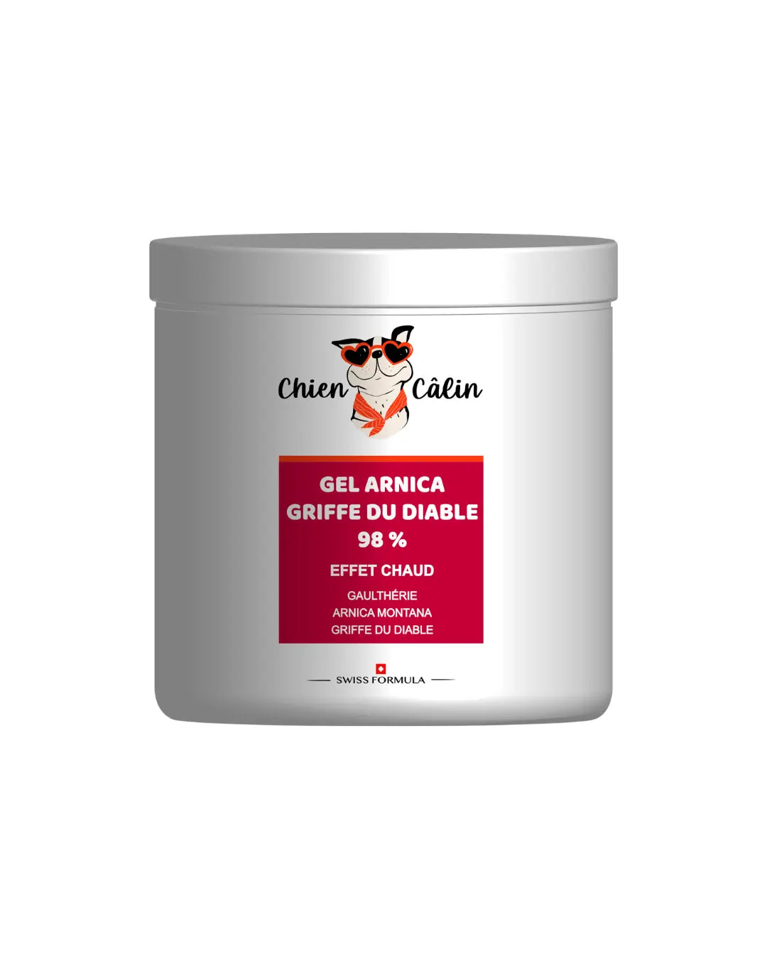 Gel Arnica et Griffe du Diable 98% effet chaud pour chien, conçu pour les massages locaux et le confort articulaire.