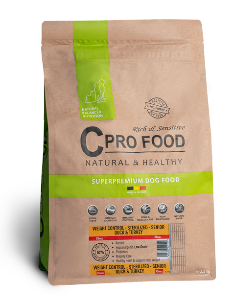 CproFood - Croquettes allégés pour les petits chiens senior ou stérilisé au canard et la dinde