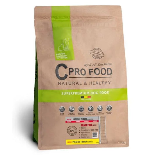CproFood - Croquettes PRESTIGE sans céréales à la dinde pour chiots et chiens adultes