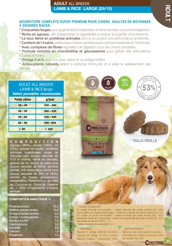 CproFood - Croquettes à l'agneau et riz pour chiens adultes de grandes races