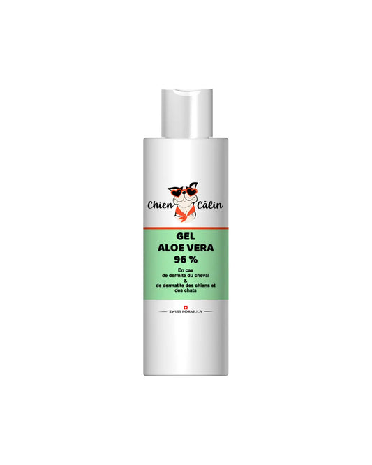 Gel Aloe Vera 96% apaisant pour chien, chat et cheval contre les irritations et démangeaisons cutanées.