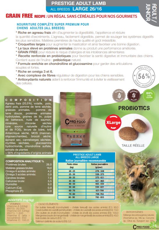 CproFood - Croquettes prestige pour chien à l'agneau sans céréales