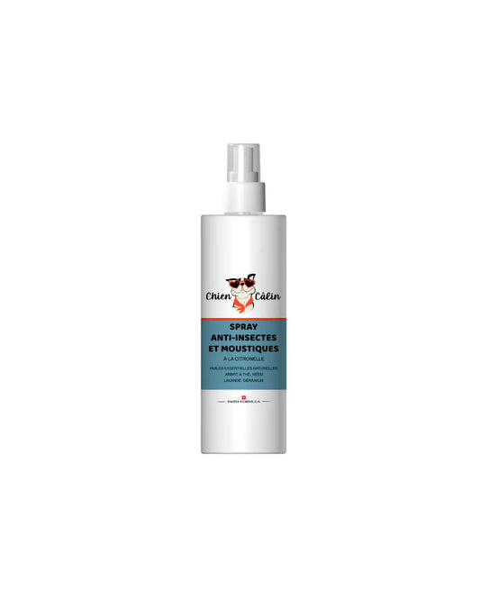 Anti-insectes et moustiques Répulsif naturel pour chiens, formulé avec citronnelle, géranium, arbre à thé et aloe vera.